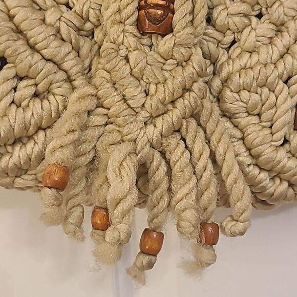 Vintage Boho Macrame Woven Crochet Bag Wood Bead Accents - Picture 7 of 8